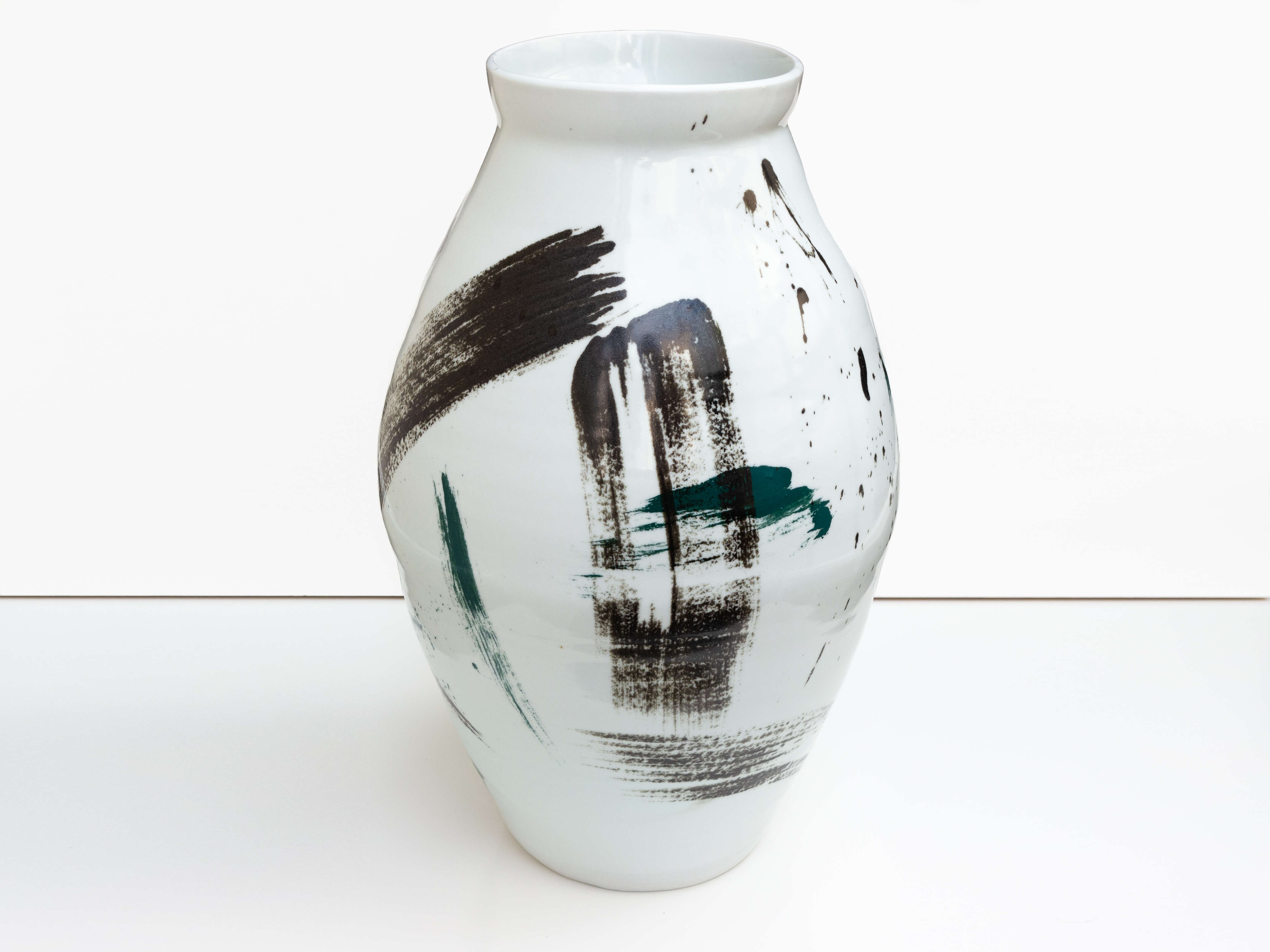 Tall blue-green brushstroke moon jar