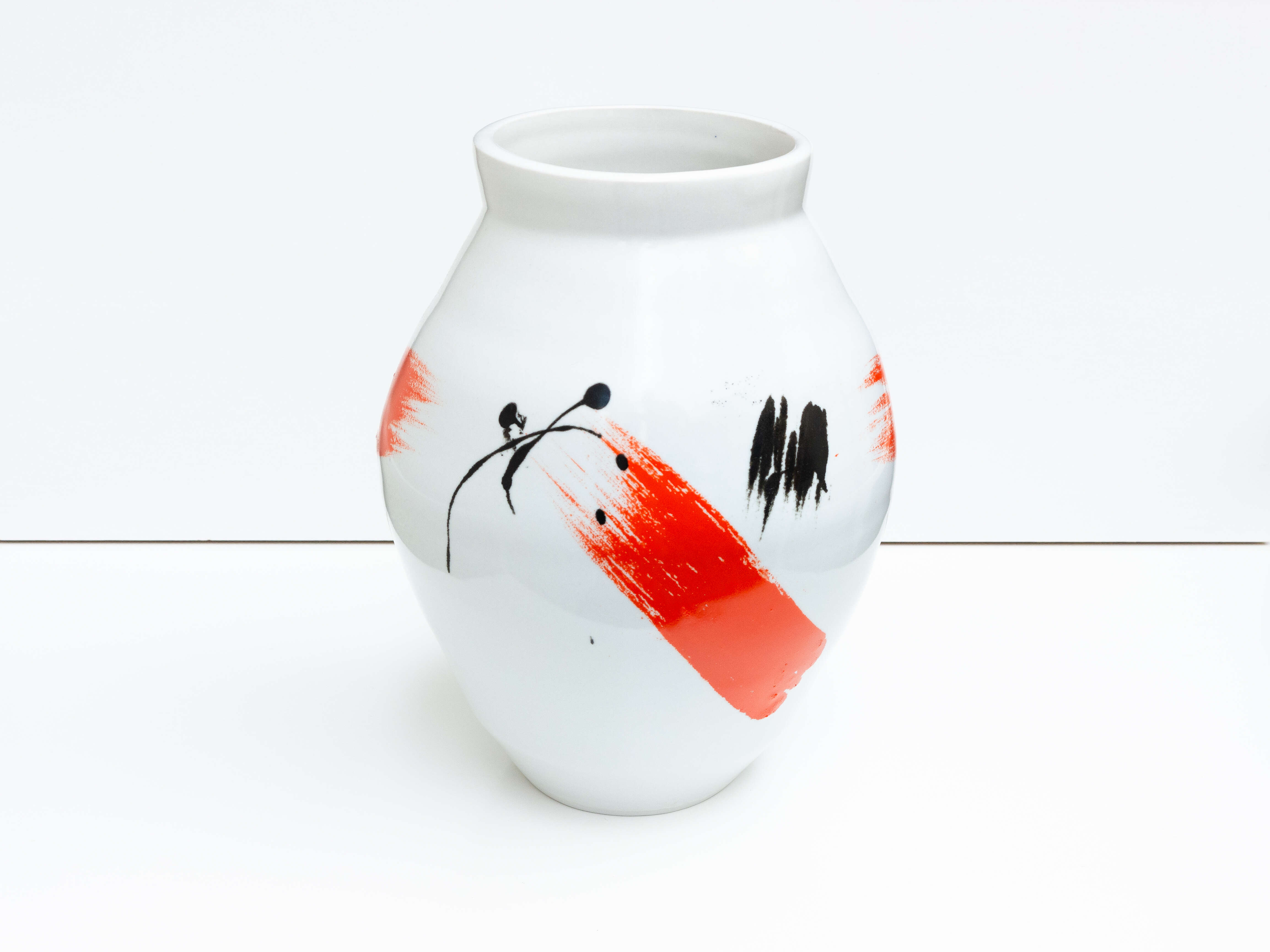 Tall orange brushstroke moon jar