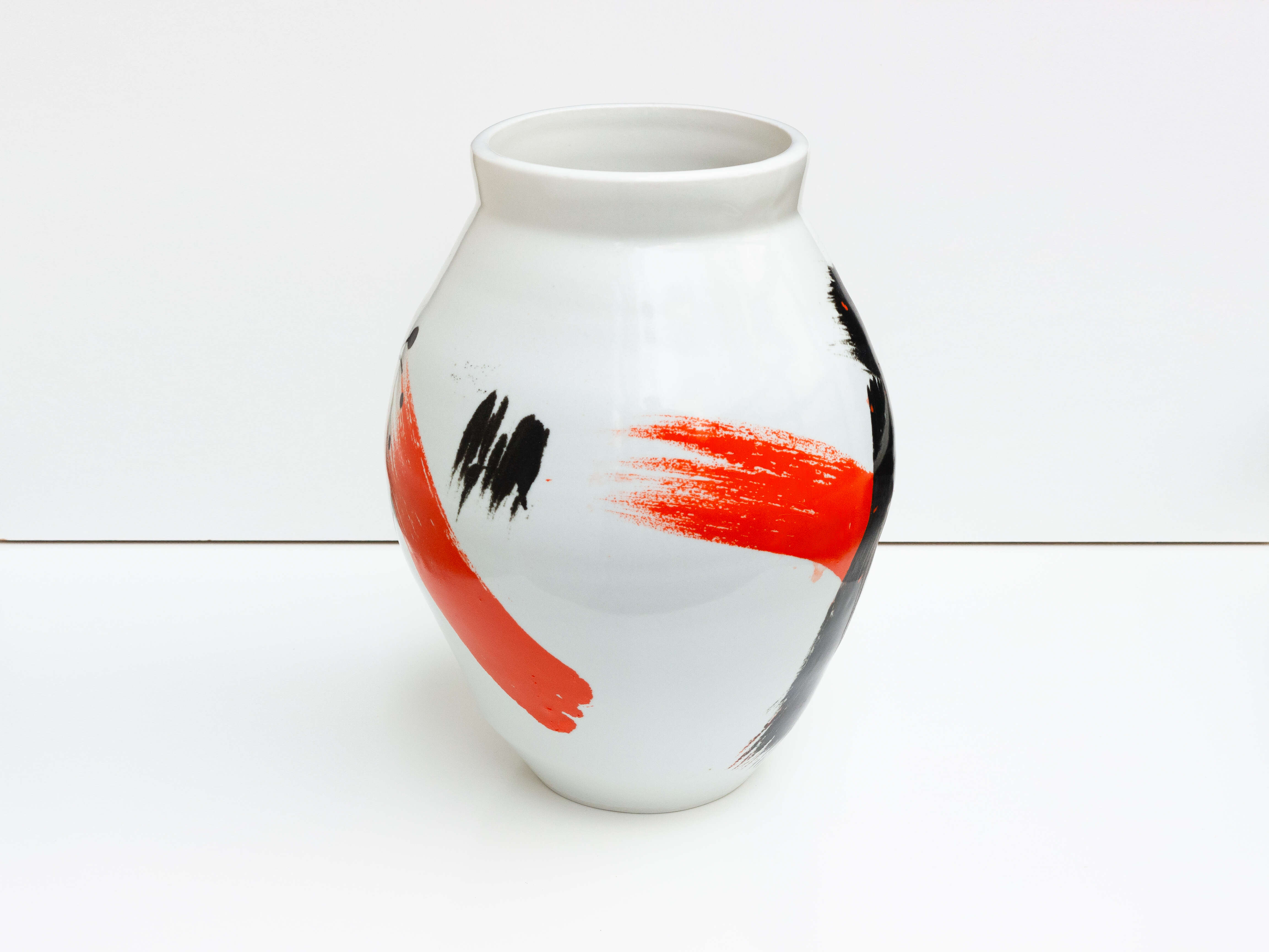 Tall orange brushstroke moon jar