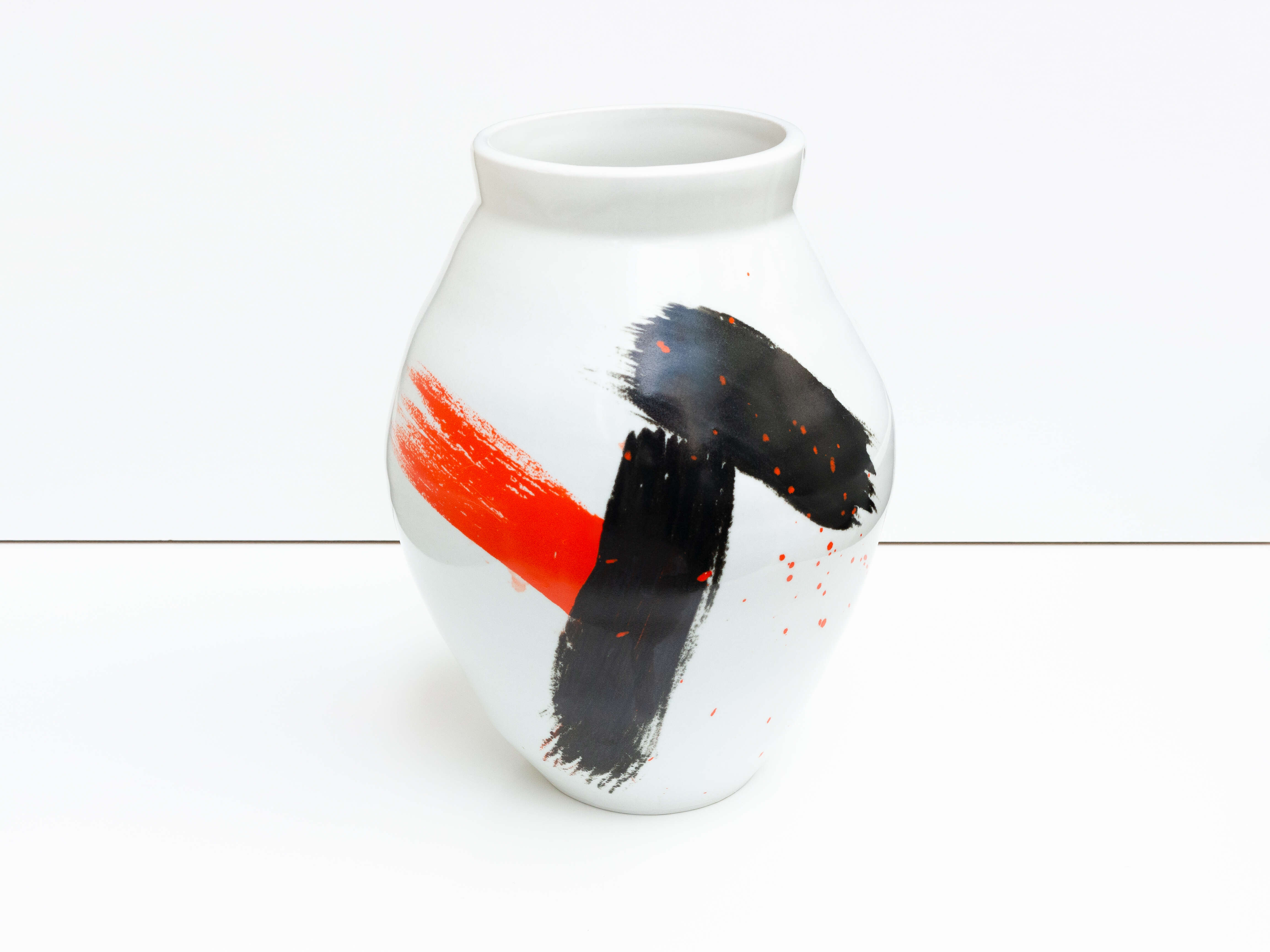 Tall orange brushstroke moon jar