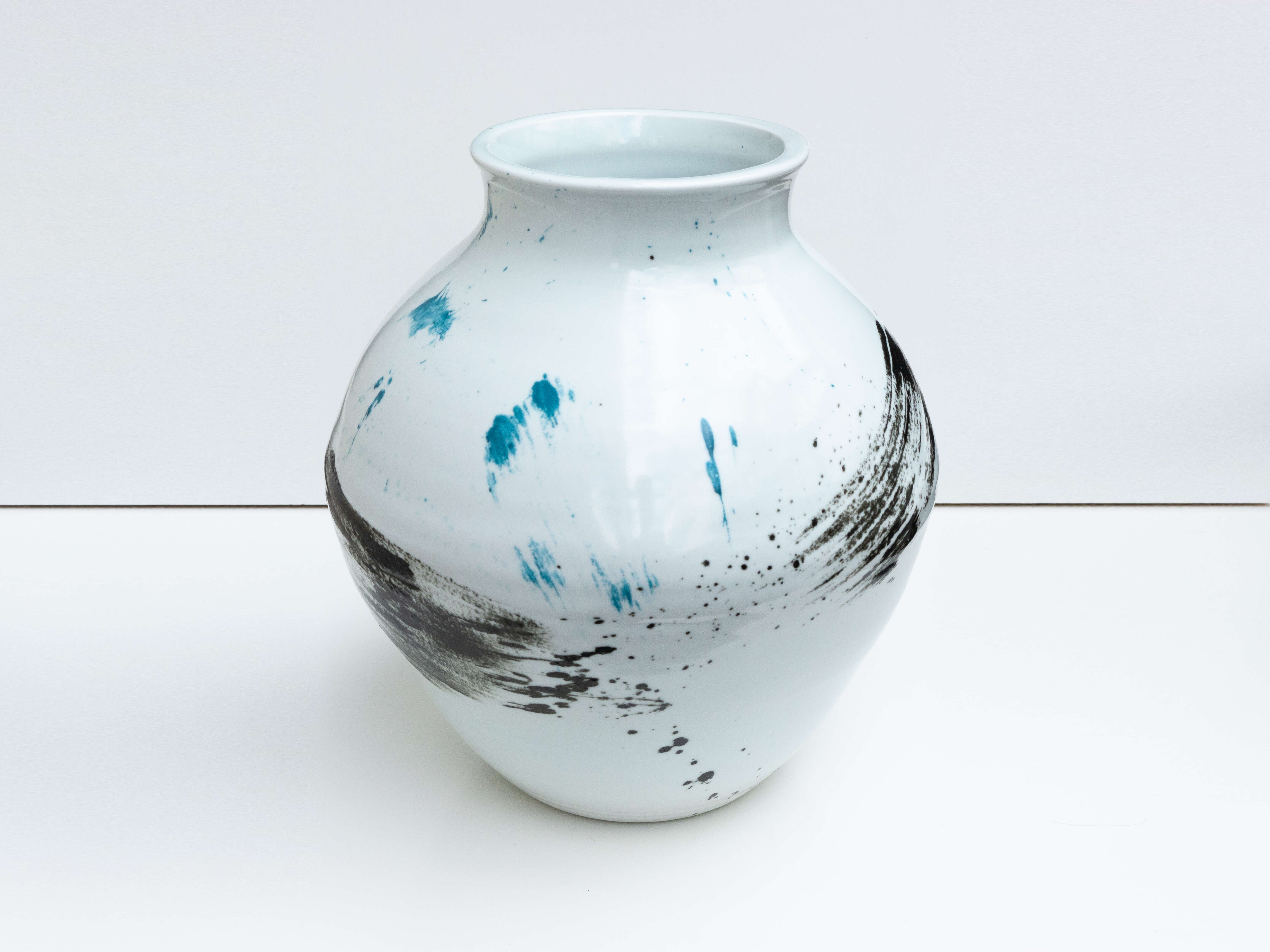 Large light blue brushstroke moon jar